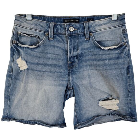 Lucky Brand The Roll Up Jeans Shorts Women's 4 Blue Distressed Festival Beachy - Picture 1 of 8